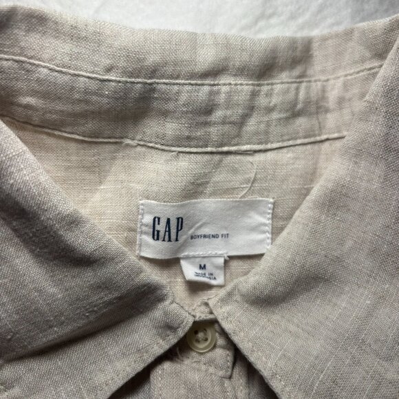GAP Boyfriend Fit Shirt Women's Beige, Size M, Long Sleeve, Linen, Boho, - Picture 2 of 8